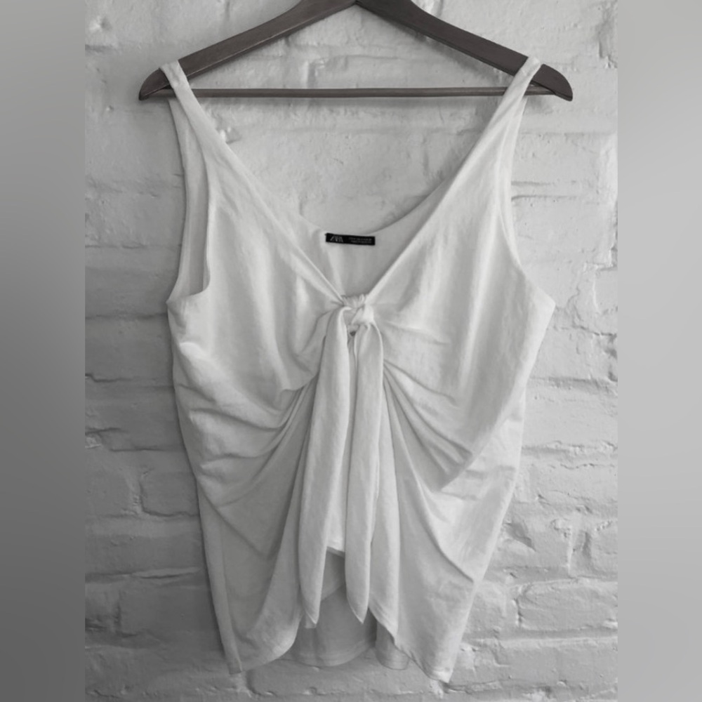 Zara white knit tank top wth adjustable tie